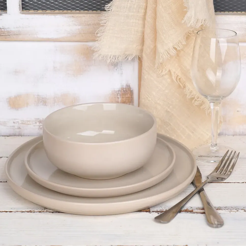 Stone and Cream Dual Tone 12 Piece Dinner Set - Cream