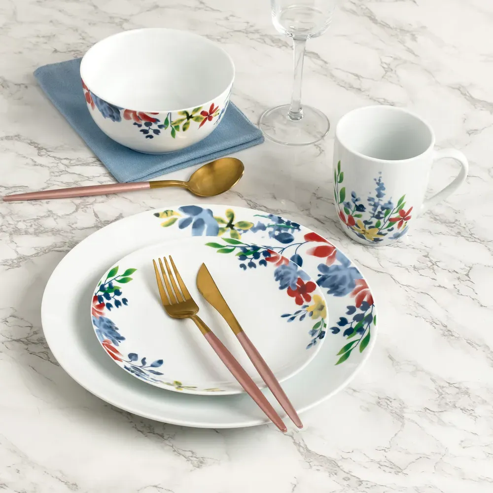 Watercolour Floral 16 Piece Dinner Set - Multi, Porcelain