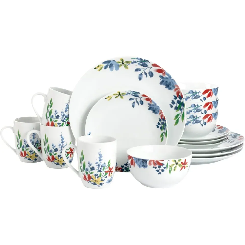 Watercolour Floral 16 Piece Dinner Set - Multi, Porcelain