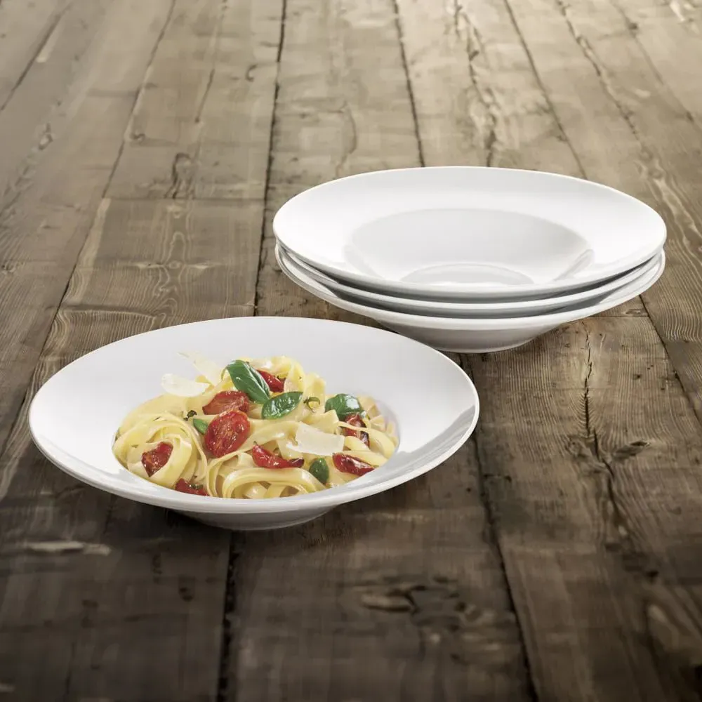 Waterside Large Pasta Bowls Set of 4 - White, Porcelain