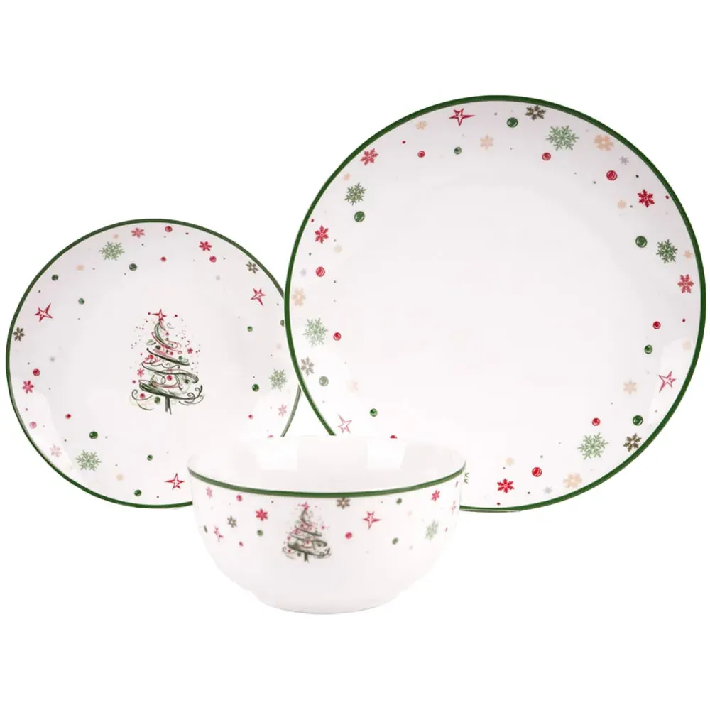 Xmas Tree 12 Piece Dinner Set - Multi, Porcelain