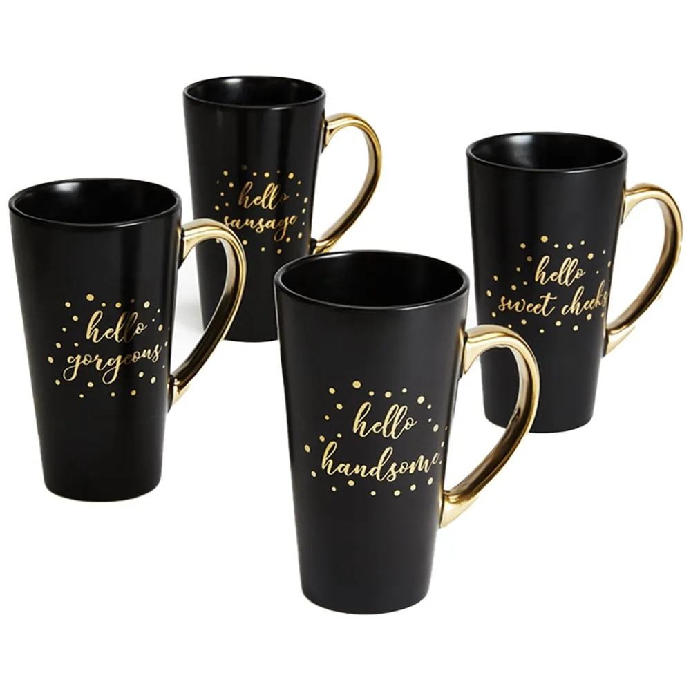 You Had Me At Hello Tall Mugs Set of 4 - Black image