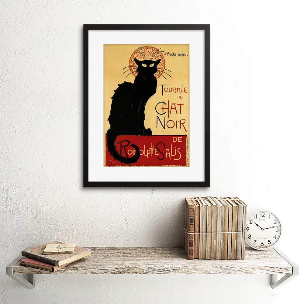 Black Cat Chat Noir Rodolphe Salis Framed Wall Art Print - Red