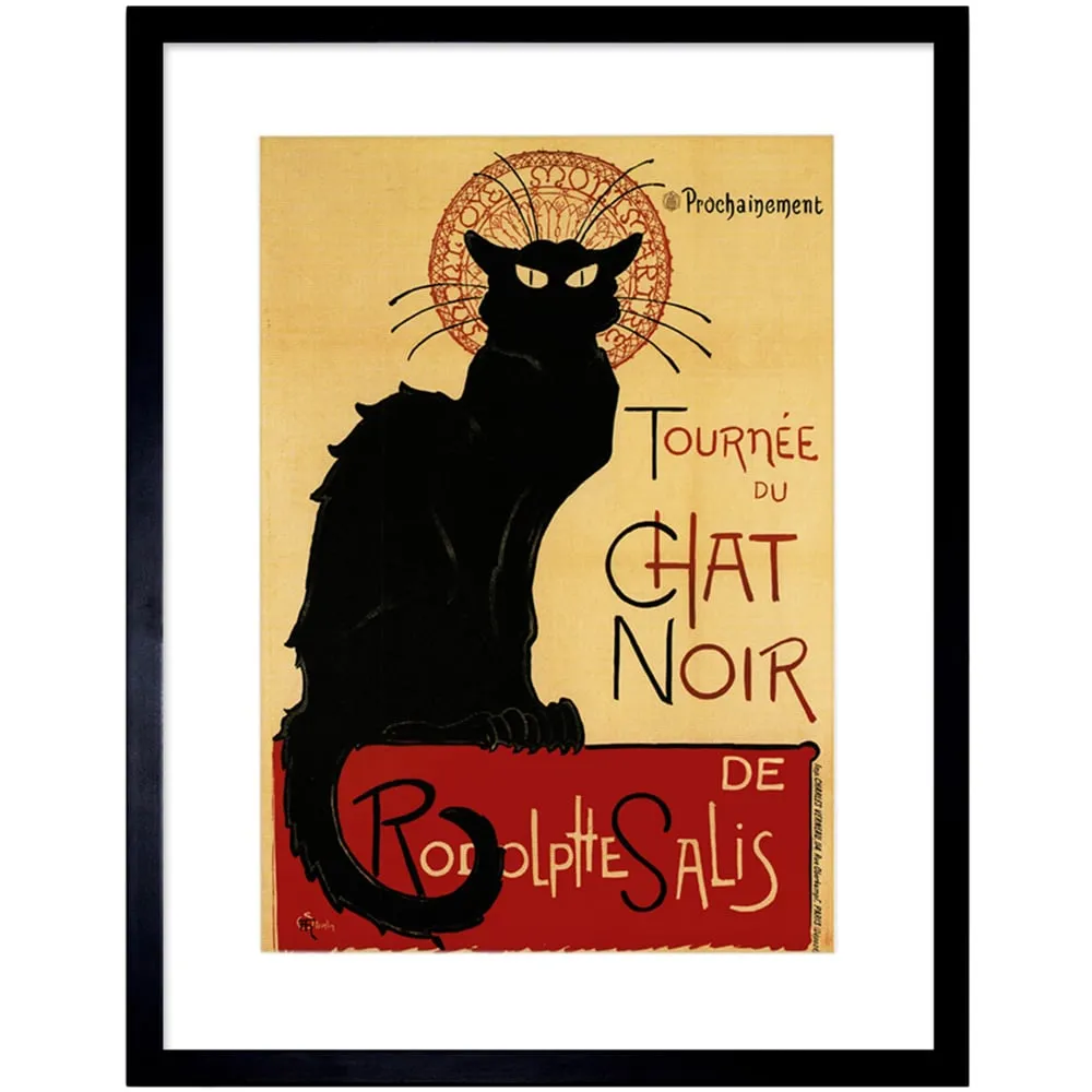 Black Cat Chat Noir Rodolphe Salis Framed Wall Art Print - Red