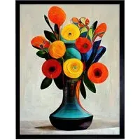 Mid Century Floral Bouquet Framed Wall Art Print - Orange