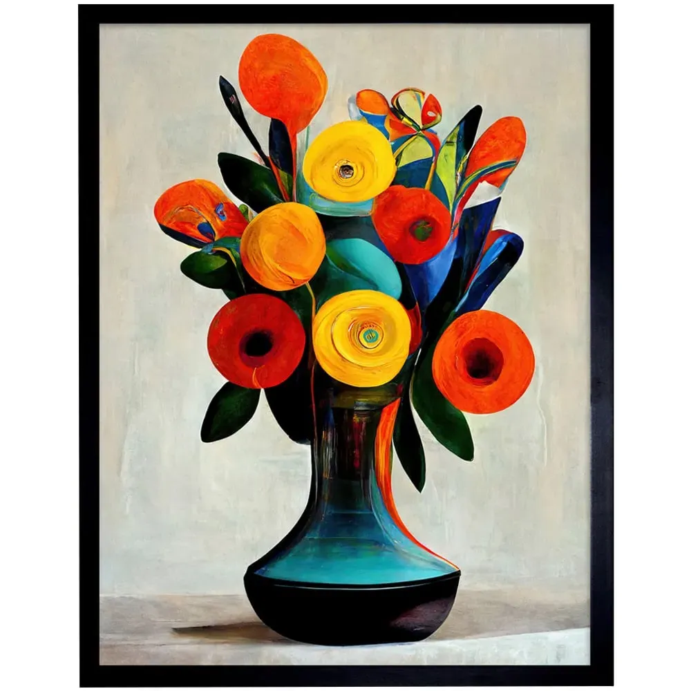 Mid Century Floral Bouquet Framed Wall Art Print - Orange