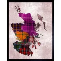 Scotland Tartan Regions Scottish Clan Map Framed Wall Art - Purple