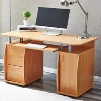 Computer Desk with 3 Drawers & Storage Cabinet - Beech
