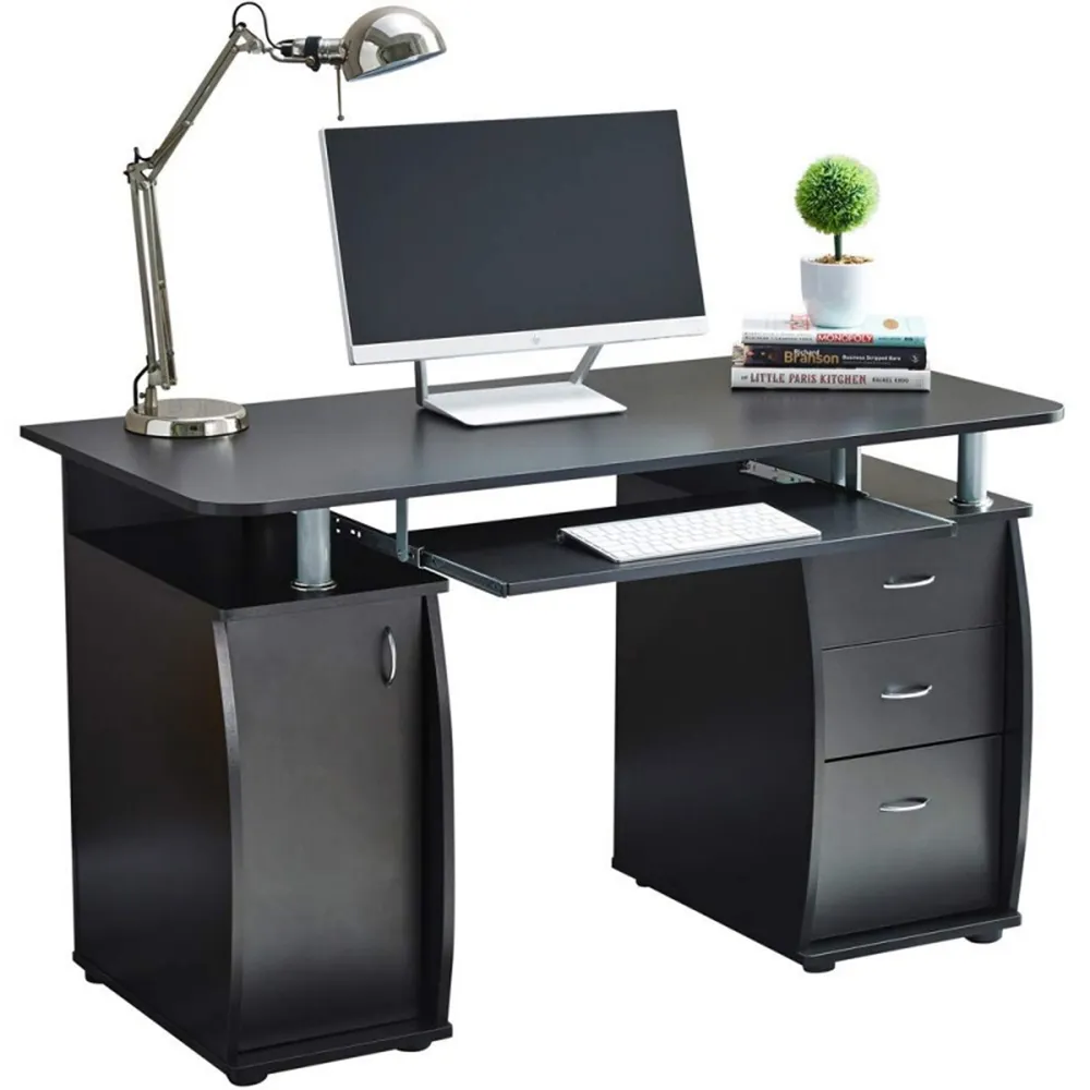 Computer Desk with 3 Drawers & Storage Cabinet - Black