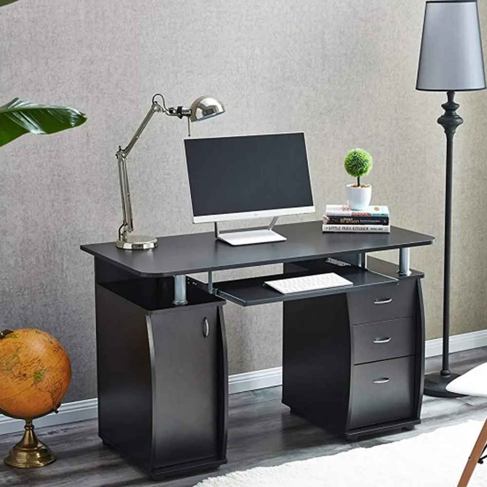 Computer Desk with 3 Drawers & Storage Cabinet - Black