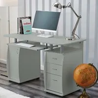 Computer Desk with 3 Drawers & Storage Cabinet - Grey