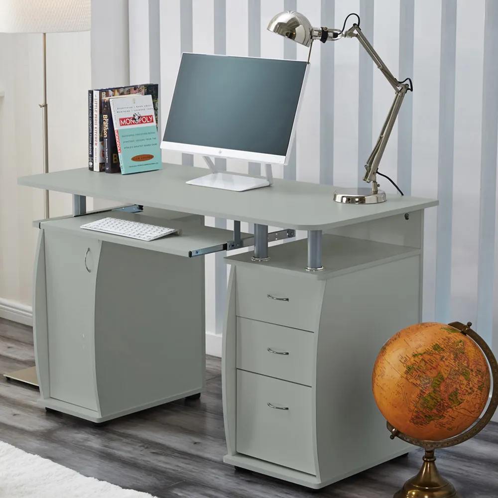 Computer Desk with 3 Drawers & Storage Cabinet - Grey image