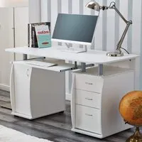 Computer Desk with 3 Drawers & Storage Cabinet - White