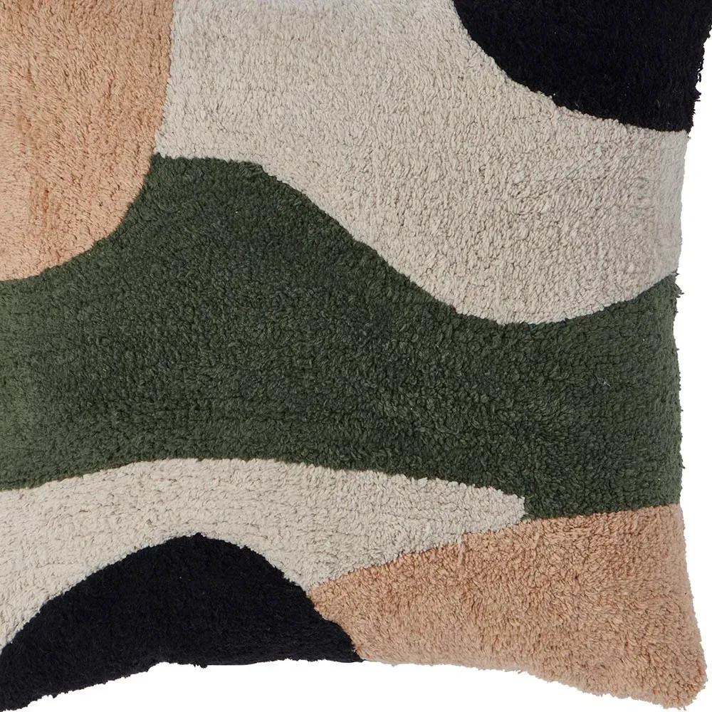 Abstract GreenTuft Cushion 43 x 43cm - Multi, Cotton