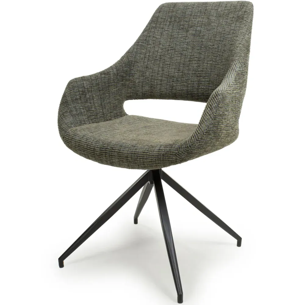 Aztec Set of 2 Swivel Dining Chairs - Green, Tweed