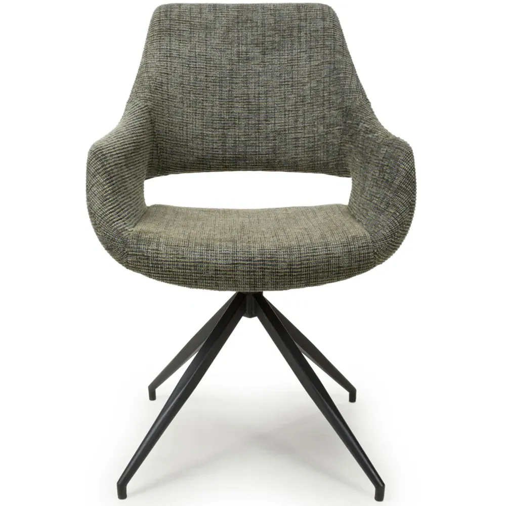 Aztec Set of 2 Swivel Dining Chairs - Green, Tweed