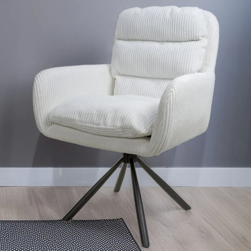Cassidy Set of 2 Swivel Chair - White, Corduroy