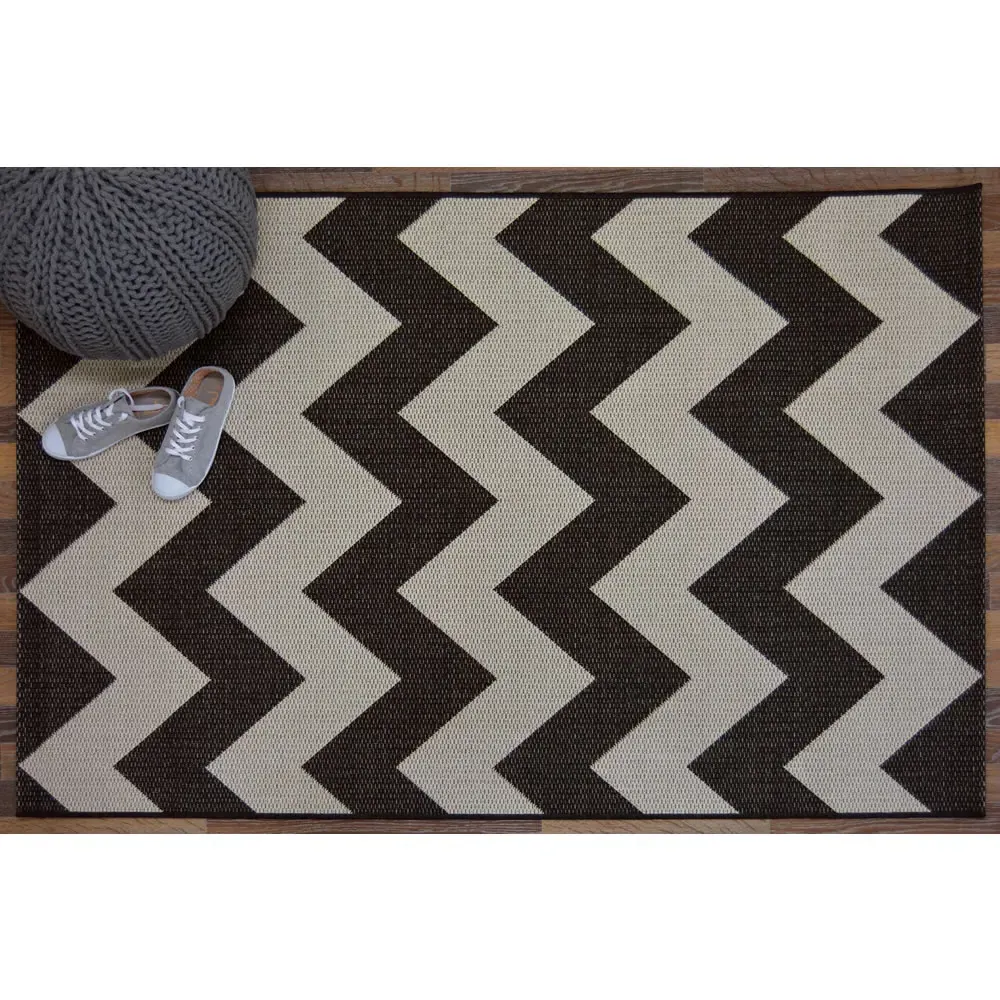 County Chevron Rug - Grey Black