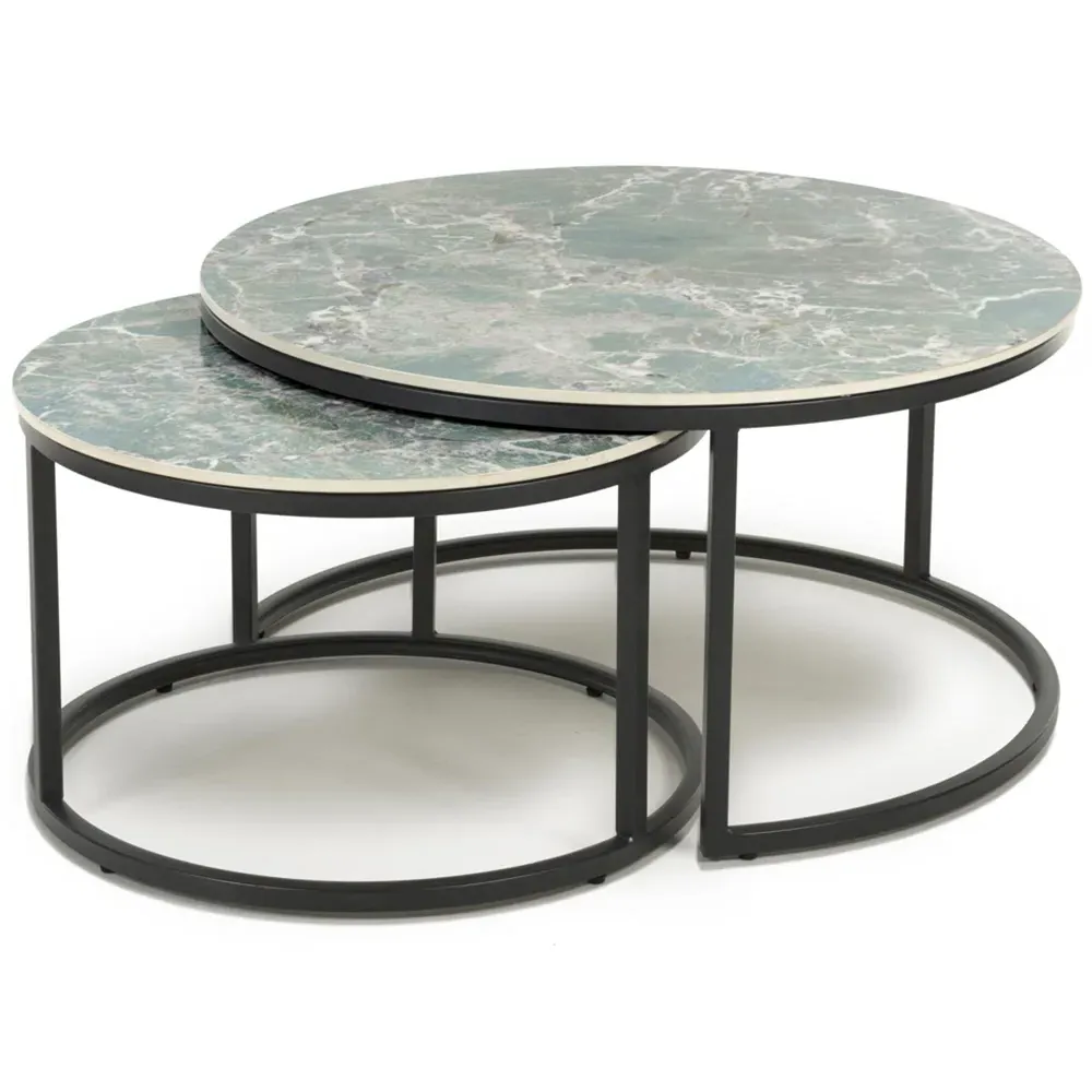 Delta Round Nest of Tables Set of 2 - Reflective Green