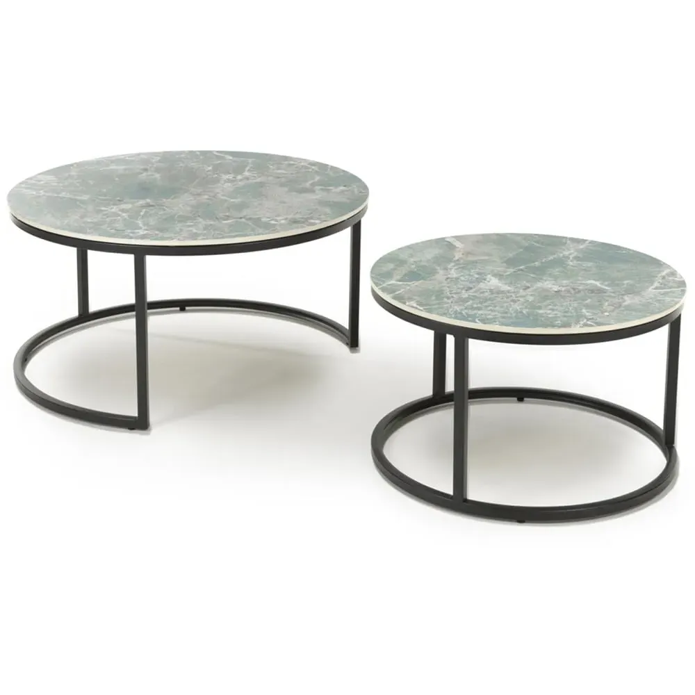 Delta Round Nest of Tables Set of 2 - Reflective Green