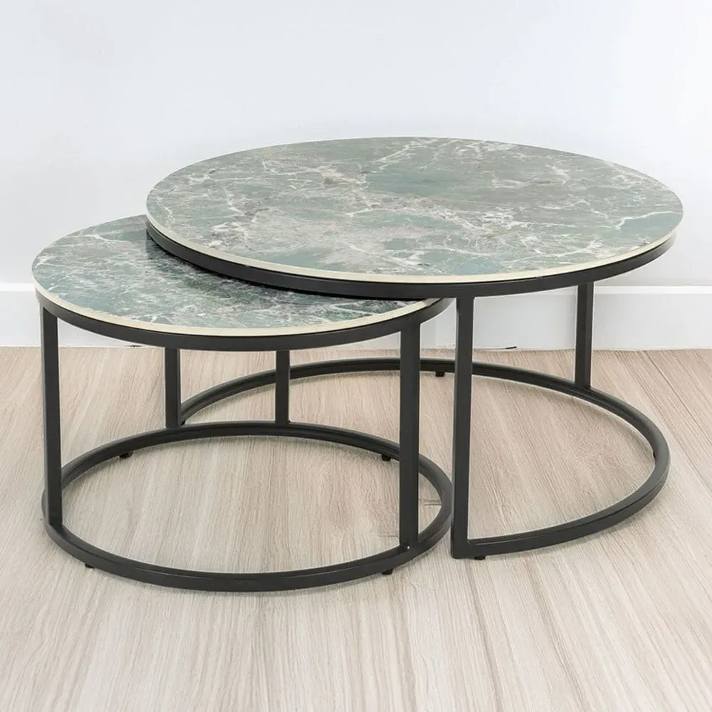 Delta Round Nest of Tables Set of 2 - Reflective Green