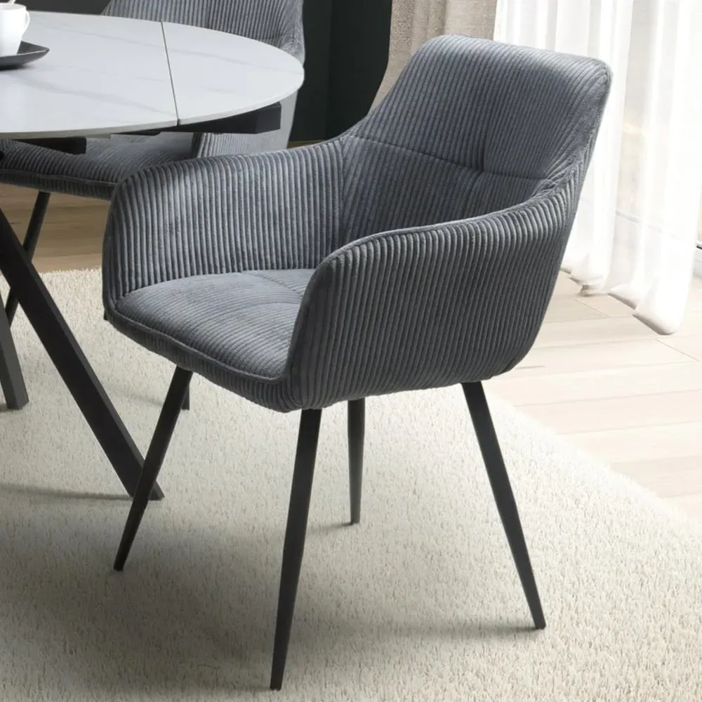 Denver Set of 2 Dining Chairs - Dark Grey, Corduroy image