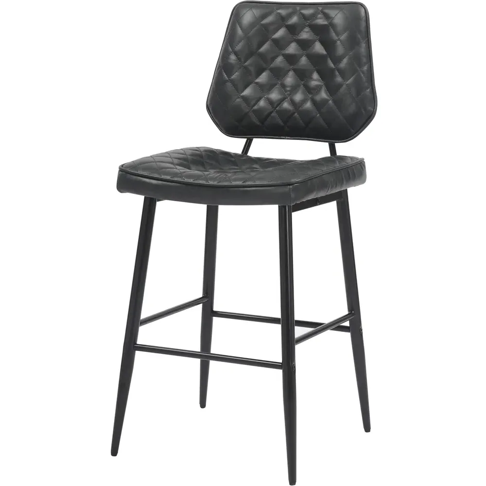 Garrick Set of 2 Bar Stools - Black, Real Leather