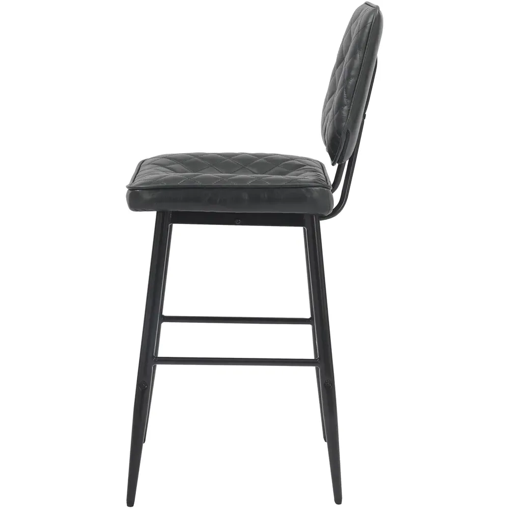Garrick Set of 2 Bar Stools - Black, Real Leather