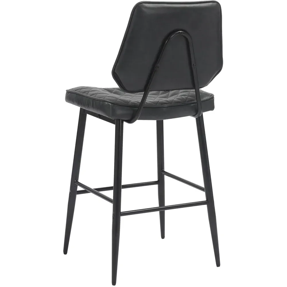 Garrick Set of 2 Bar Stools - Black, Real Leather