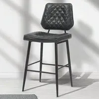 Garrick Set of 2 Bar Stools - Black, Real Leather