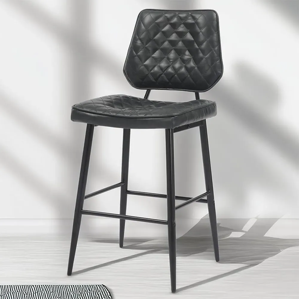 Garrick Set of 2 Bar Stools - Black, Real Leather image
