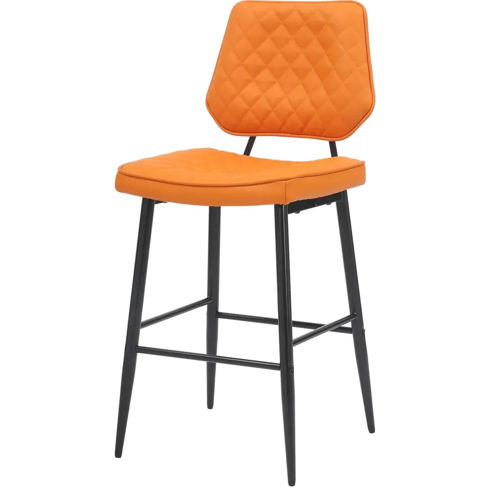 Garrick Set of 2 Bar Stools - Orange, Real Leather