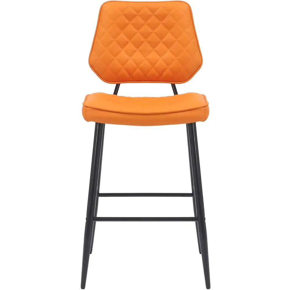 Garrick Set of 2 Bar Stools - Orange, Real Leather
