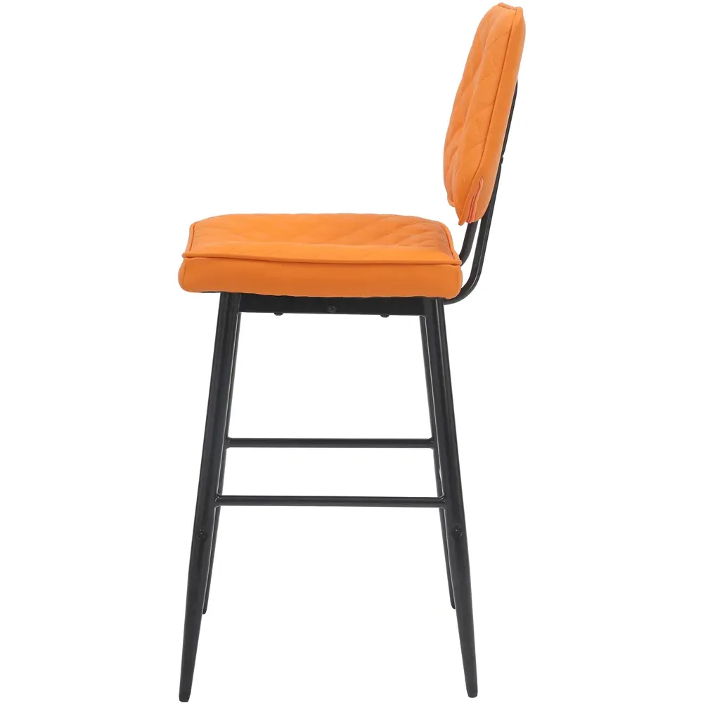 Garrick Set of 2 Bar Stools - Orange, Real Leather