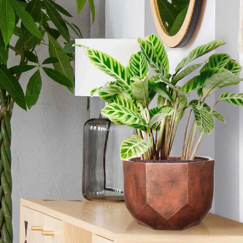 Geometry Round Indoor Plant Pot 17cm - Bronze, Fibre Stone