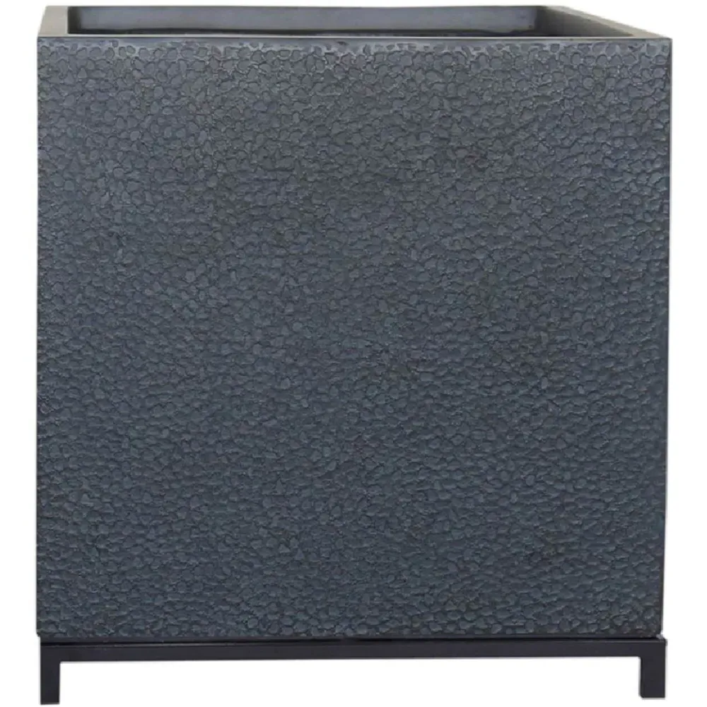 Hammered Stone Square Indoor Planter on Metal Stand - Light Grey image