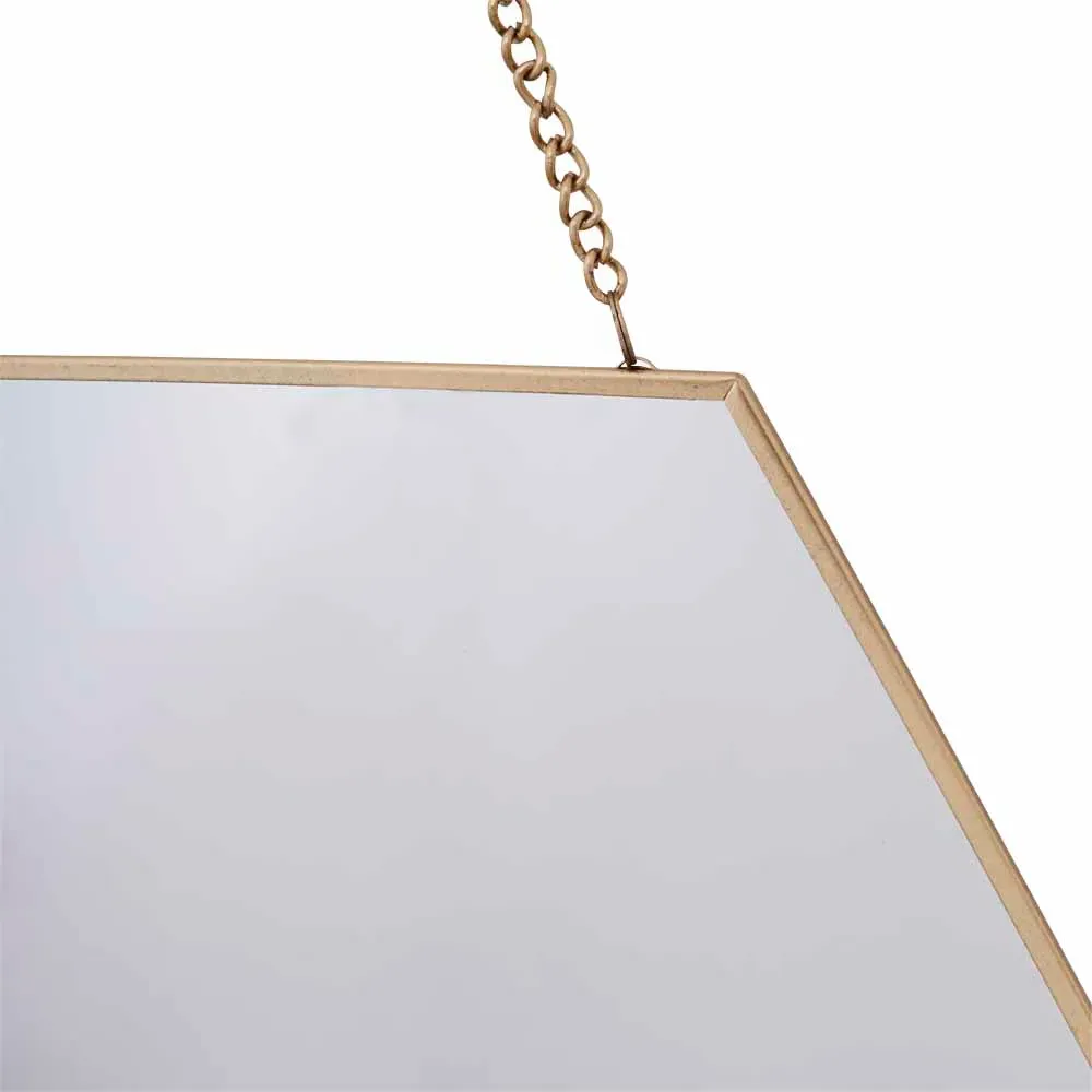 Hexagon Hanging Mirror with Chain - Gold