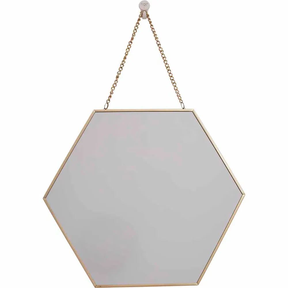 Hexagon Hanging Mirror with Chain - Gold image
