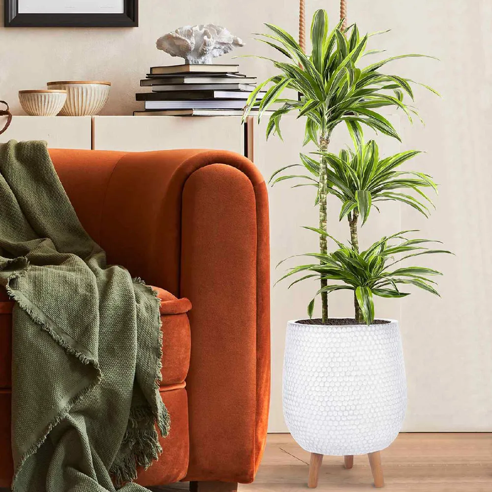 Honeycomb Oval Plant Pot with Legs - White