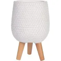 Honeycomb Oval Plant Pot with Legs - White