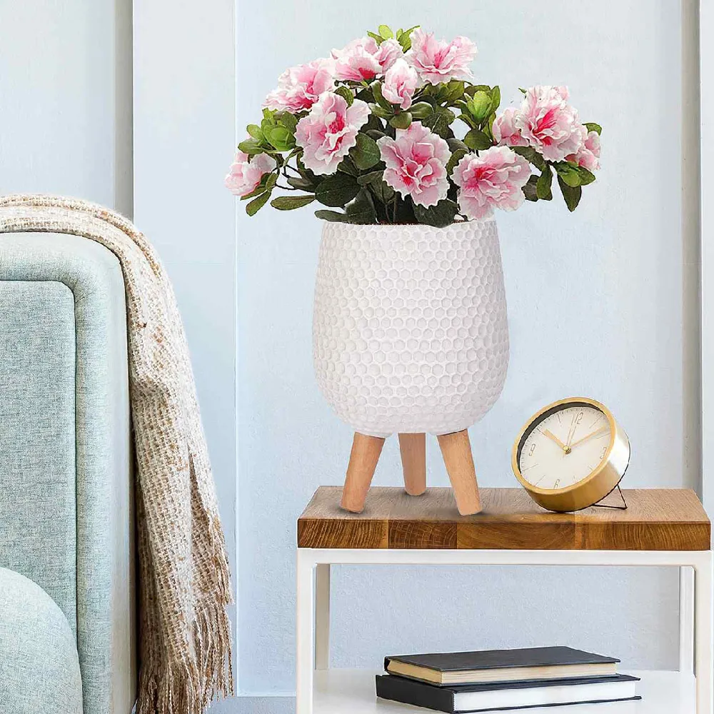 Honeycomb Oval Plant Pot with Legs - White