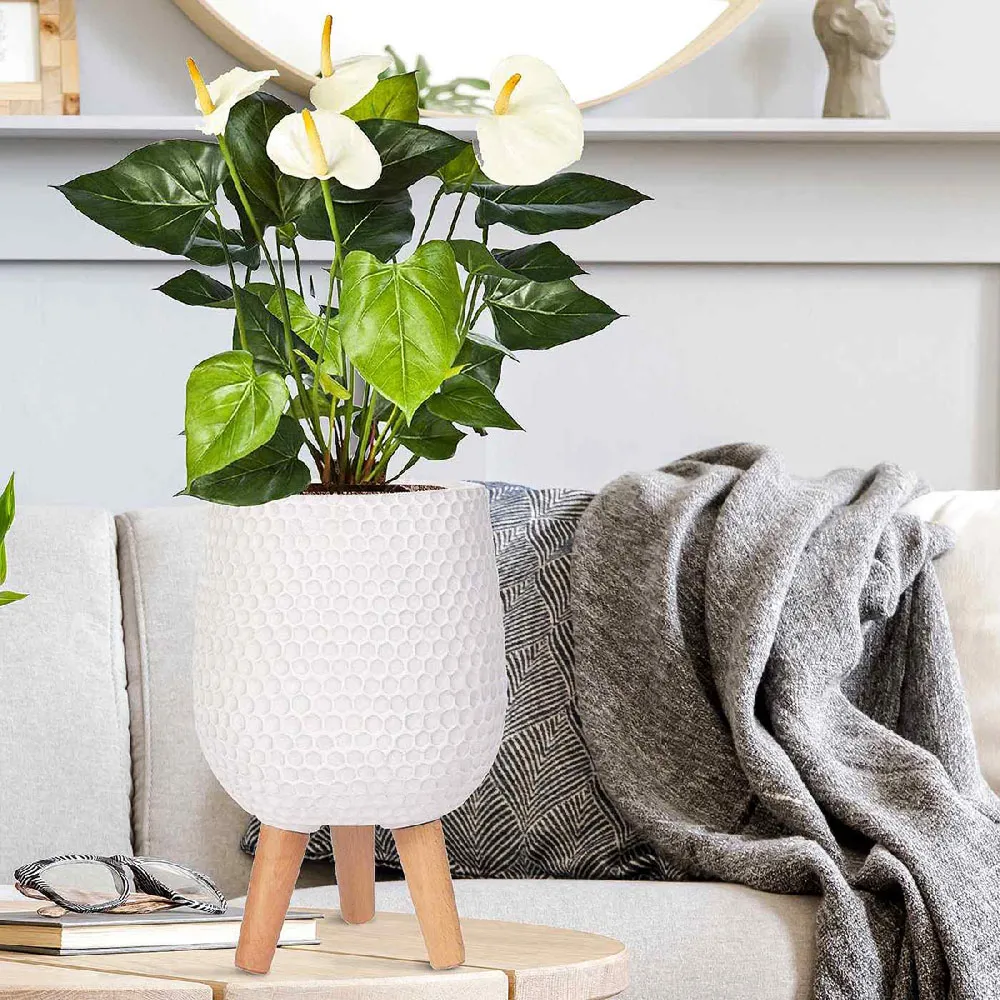 Honeycomb Oval Plant Pot with Legs - White