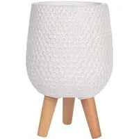 Honeycomb Oval Plant Pot with Legs - White
