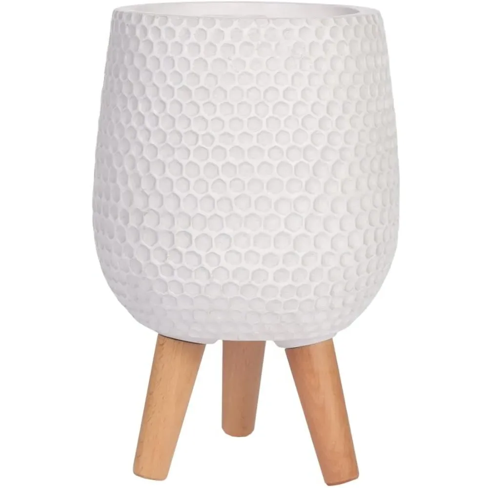 Honeycomb Oval Plant Pot with Legs - White image