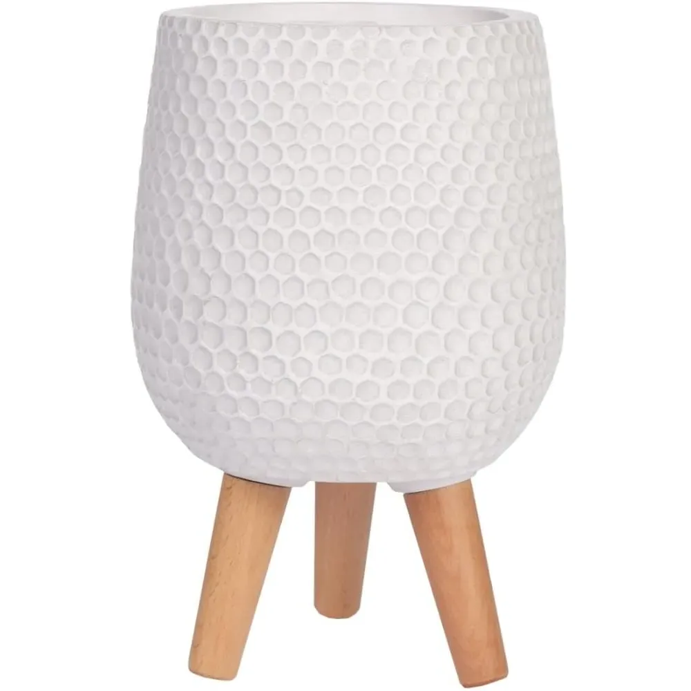 Honeycomb Oval Plant Pot with Legs - White