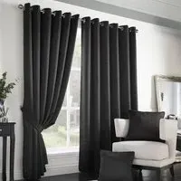 Madison Ring Top Curtains - Black, Polyester