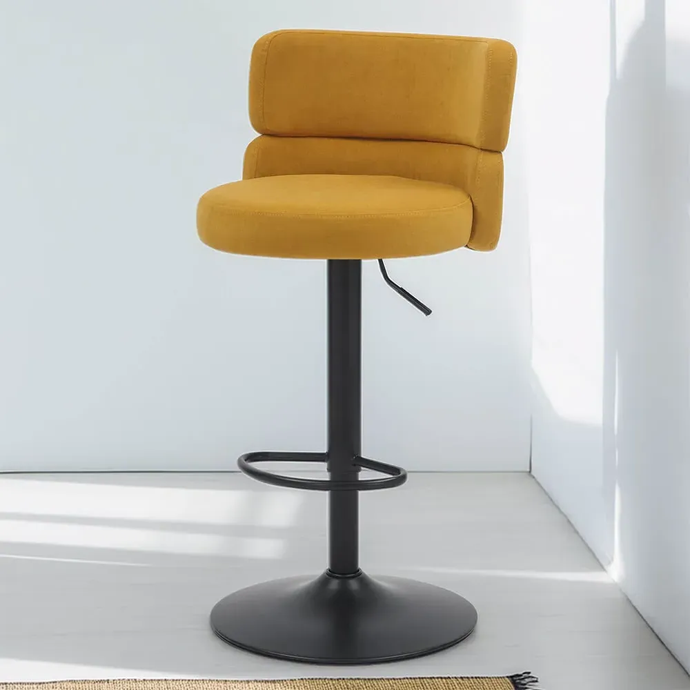 Mason Set of 2 Adjustable Bar Stools - Mustard, Velvet