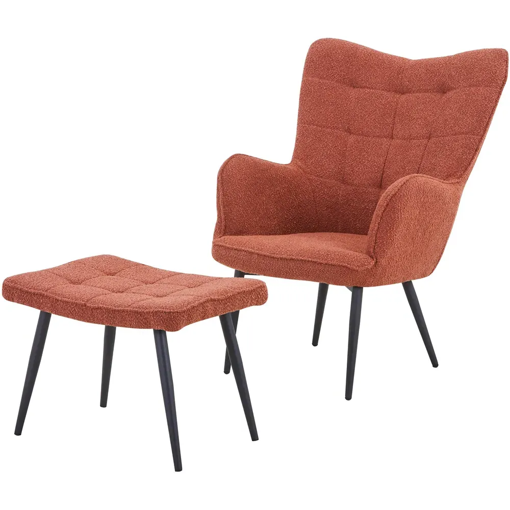 Paris Boucle Armchair and Footstool Set - Copper