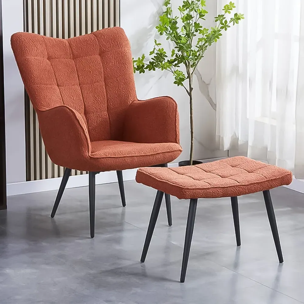 Paris Boucle Armchair and Footstool Set - Copper image