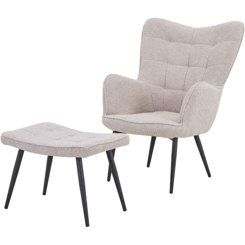 Paris Boucle Armchair and Footstool Set - Light Brown